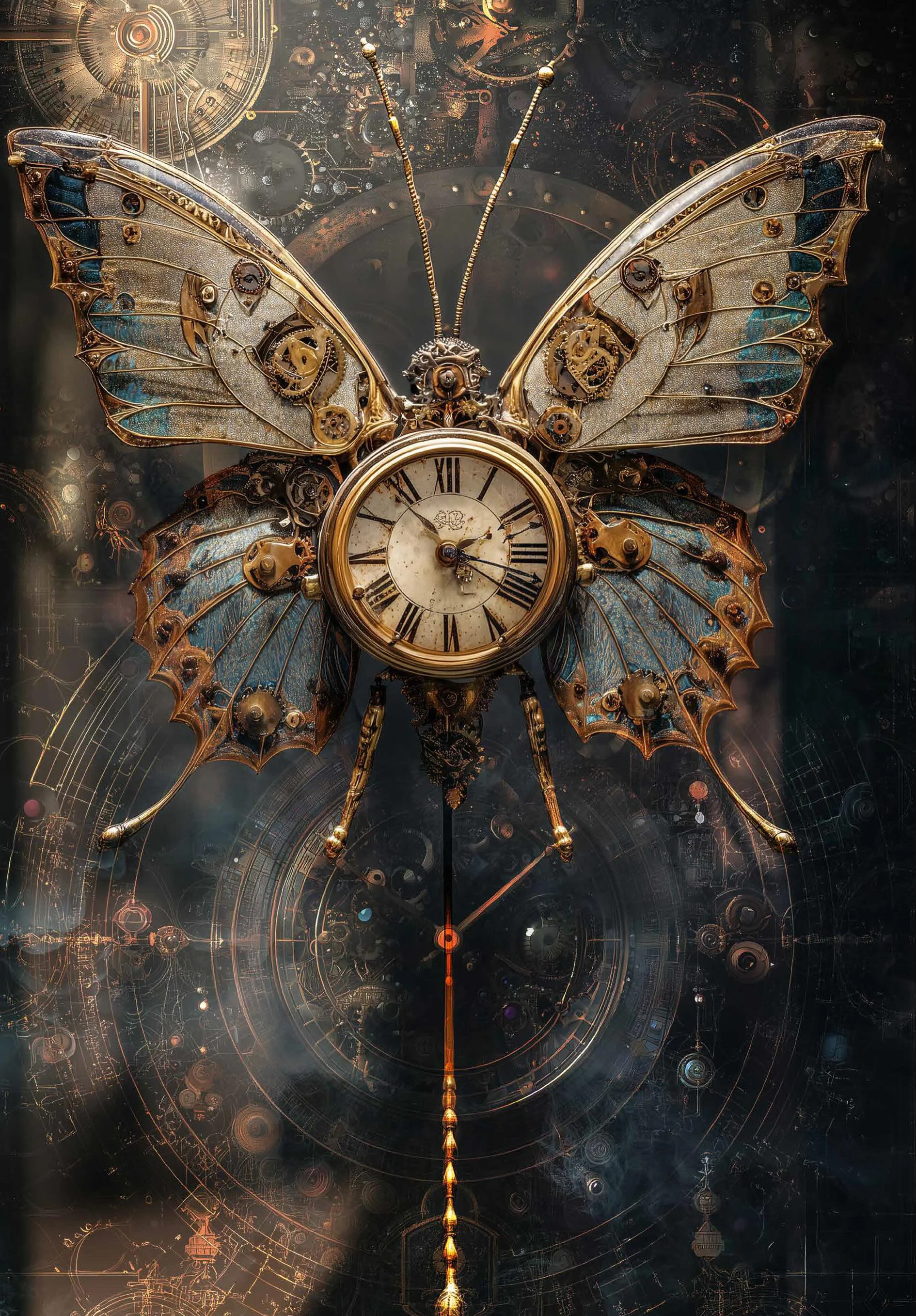 Der Schmetterling - Illustration einer mechanischen Schmetterlingsuhr